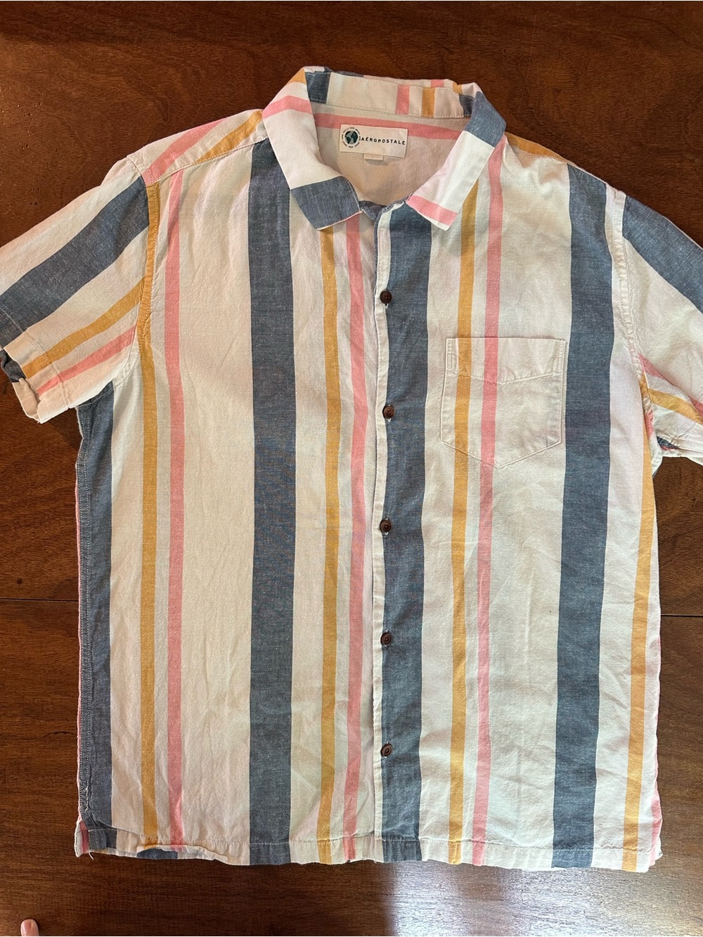 Aeropostale Hemp Blend Striped Button Front Shirt Men’s Large Coastal Beachy